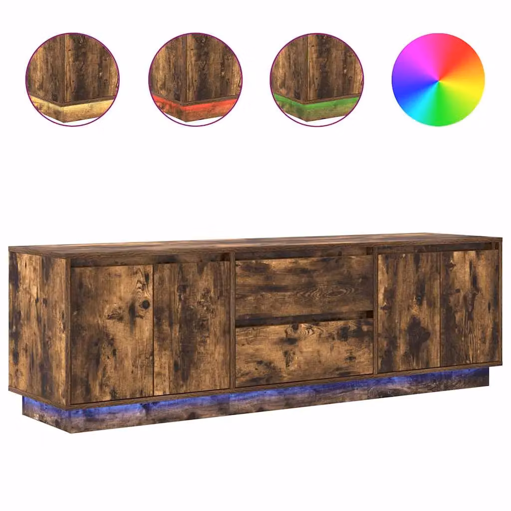 Berkfield Home TV Cabinet with LED Lights in Smoked Oak Brown, W: 160.5 cm, D: 41 cm, H: 50 cm – 2