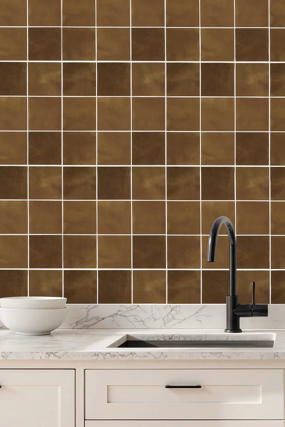 Living and Home Set of 10 Self-adhesive Brown 9-grid Square Wall Tile Stickers – 2