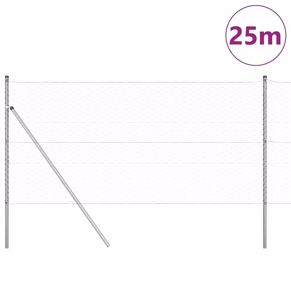 Berkfield Home Hexagon Fence in Silver Galvanised Steel, H: 140 cm x W: 25 m – 2
