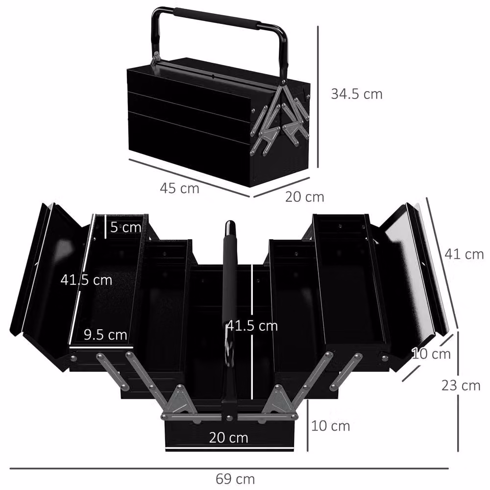 STILVORA Steel Tool Box with 5 Trays, Black – 3