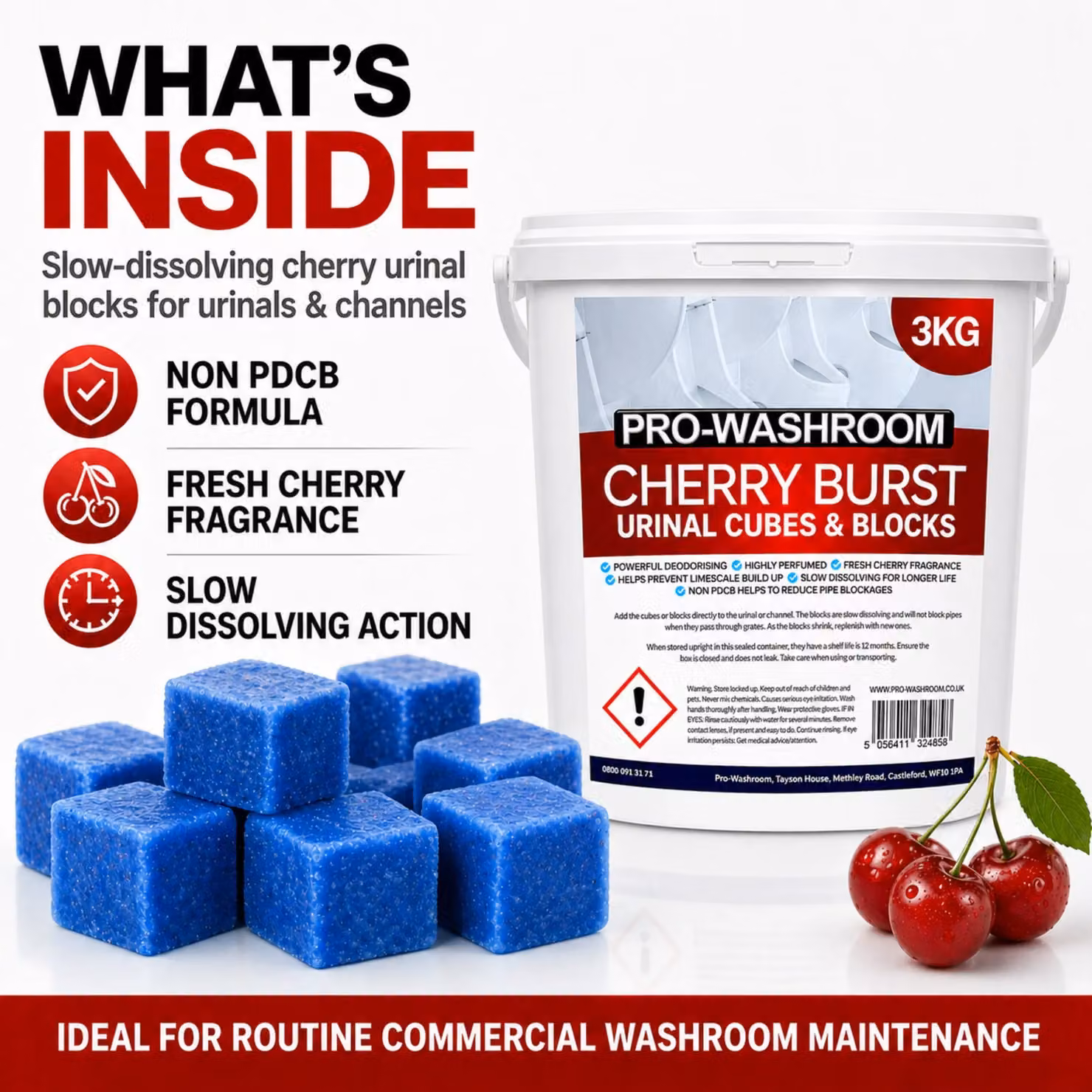 ProKleen Cherry Fragrance Slow Dissolving Urinal Channel Blocks, 2 x 3kg, Blue – 4