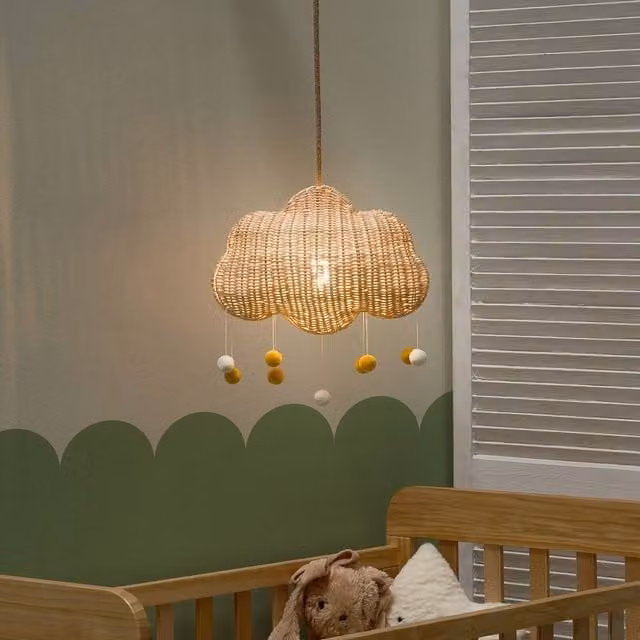 Wyld and Coco Cloud Pendant Lamp in Natural Beige Rattan for Childrens Bedrooms