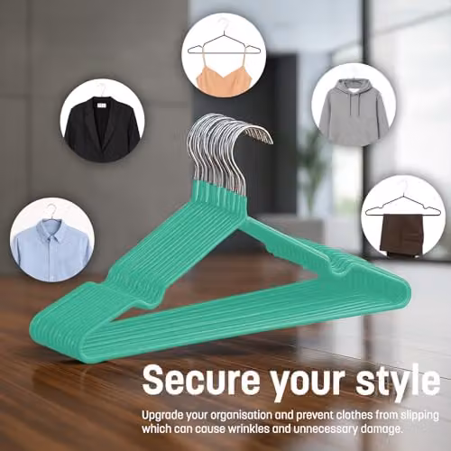 Keplin 20 Pack Heavy Duty Rubber Coated Metal Clothes Hangers in Green – 5