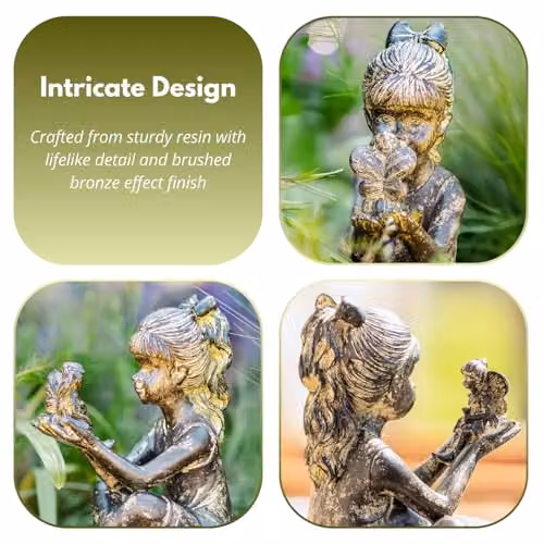 Garden Mile Fairy Pixie Sitting Girl Garden Ornament, Weatherproof Resin Stone Effect Statue, Height: 23 cm – 4