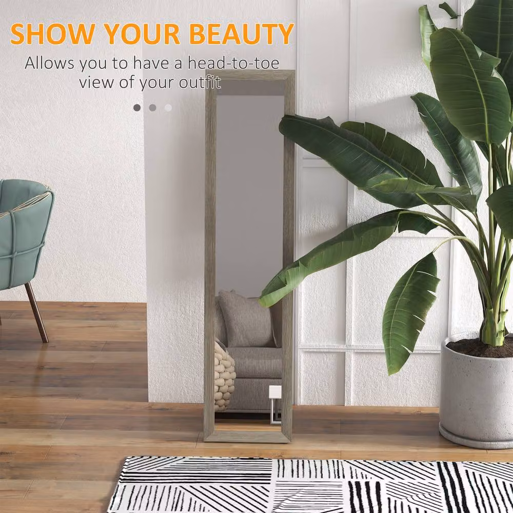 HOMCOM Full Length Farmhouse Mirror in Grey, Hanging or Freestanding Rectangular Wood and Glass Design – 3