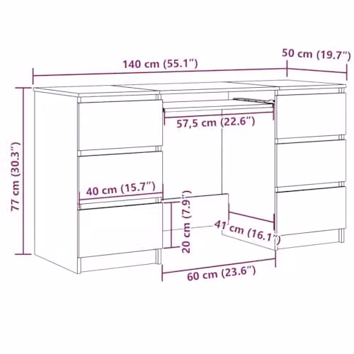 vidaXL Modern Writing Desk in Brown Engineered Wood, W: 140 cm, D: 50 cm, H: 77 cm – 3