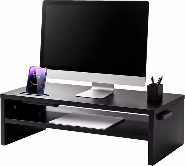 KORVIXA Black Matt Computer Desktop Monitor and Laptop Stand, W/D/H: 100 x 100 x 14 cm – 1