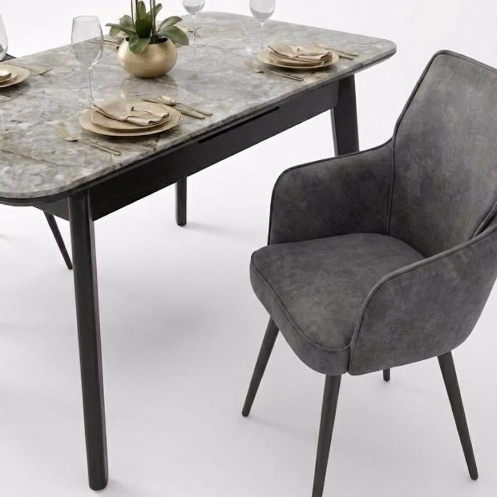 HOME LUXE INTERIOR Palermo Grey PU Leather Dining Chairs Set of 2 with Black Legs – 5