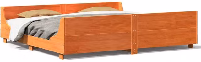 Berkfield Home Super King Solid Wood Pine Bed Frame, Brown Waxed, W/D/H: 180 x 200 cm