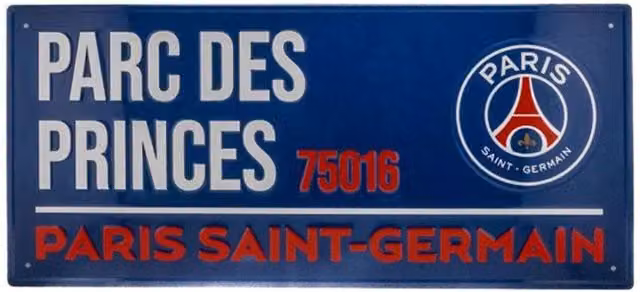 Paris Saint Germain FC Parc Des Princes 75016 Rectangular Metal Street Sign in Dark Blue