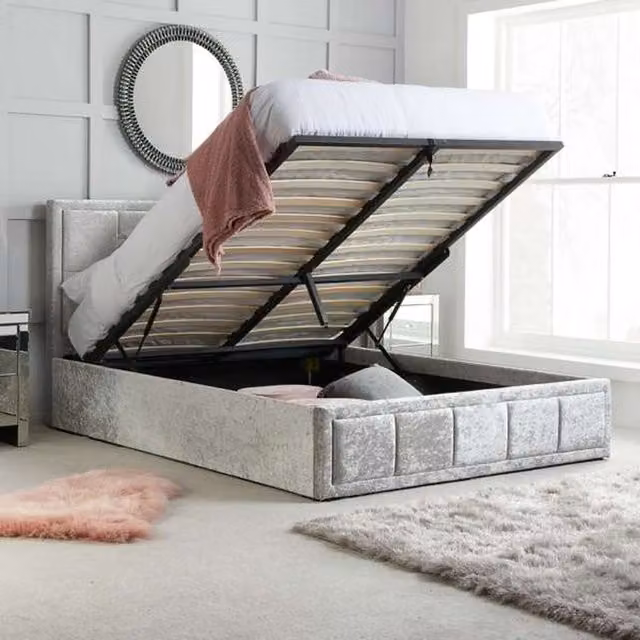 Birlea Hannover Small Double Ottoman Bed in Grey Velvet with Lift Up Base