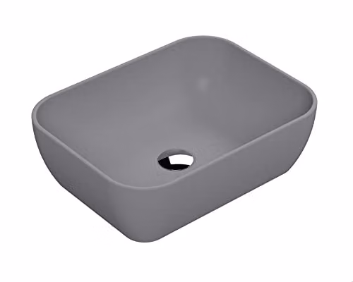 nuie NBV358 Luxe Vessel Modern Square Ceramic Bathroom Countertop Basin in Matt Grey, W: 45.5 cm, D: 35 cm, H: 13.5 cm