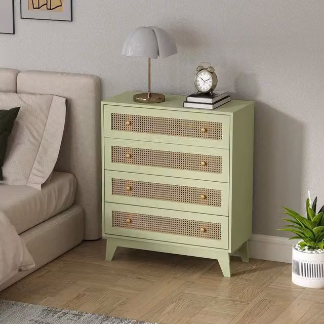 Chilli Furniture Lola Mid-Century Rattan Chest of Drawers in Green