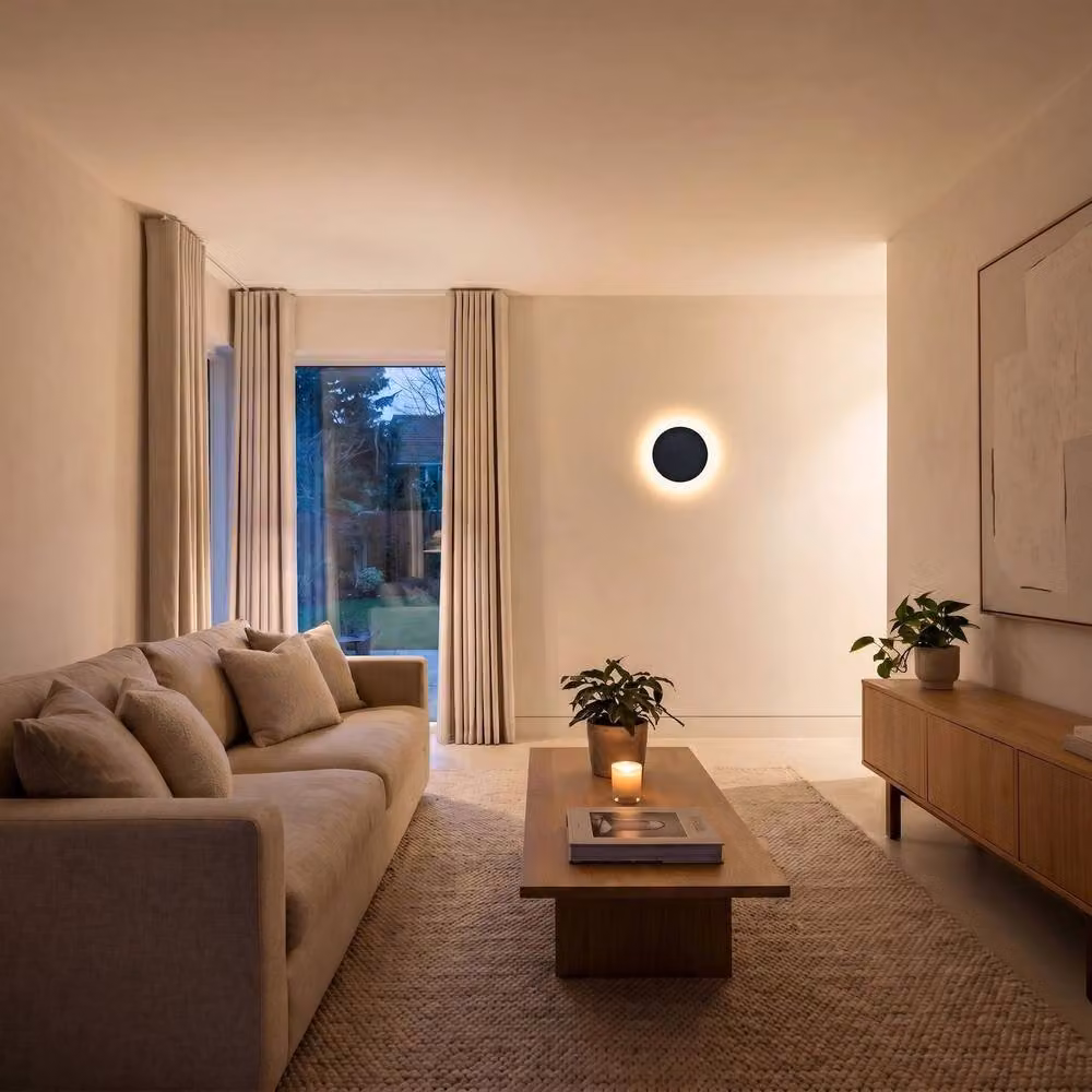 Happy Homewares Modern Circular Halo LED Wall Light in Matte Sand Black – 3