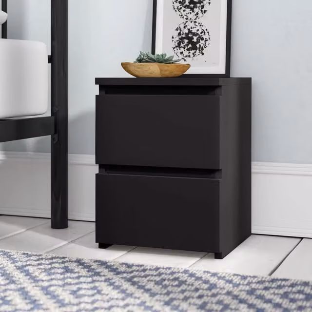 WhatsizeEnterprise Modern 2-Drawer Black Wood Chest of Drawers for Bedroom Storage