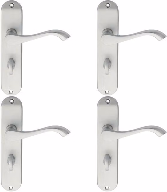 Loops 4 Pair Curved Handles with Chamfered Bathroom Backplate in Satin Chrome, W: 180 mm x H: 40 mm