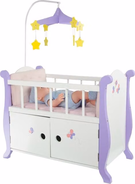 Olivia's Little World Little Princess Baby Doll Nursery Bed with Cabinet in White Wood