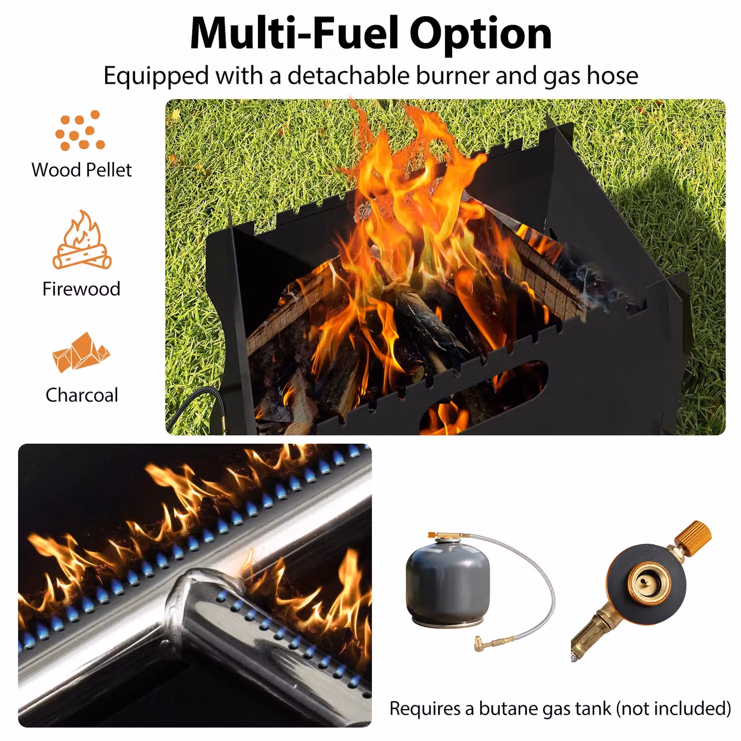 Gymax Dual Fuel Butane Gas Countertop Camping Grill and Firepit in Black with Carrying Bag – 3
