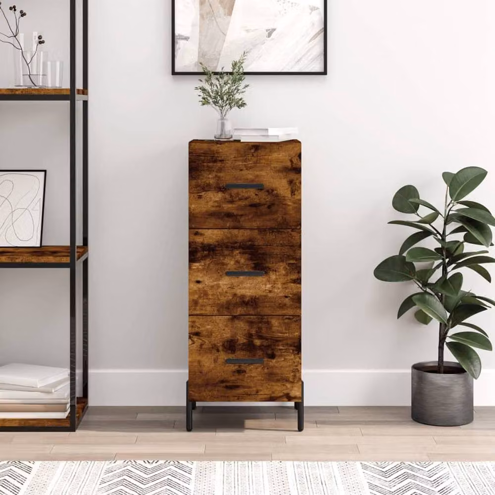 Berkfield Home Modern Smoked Oak Sideboard in Brown, W/D/H: 34.5 x 34.0 x 90.0 cm – 2