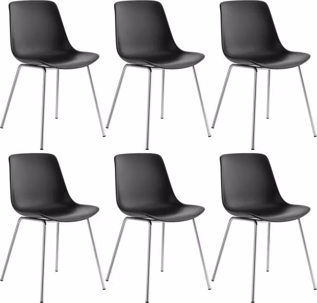 Tectake Set of 6 Modern Dining Chairs in Black Synthetic Leather and Metal