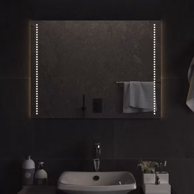 Berkfield Home LED Rectangular Bathroom Wall Mirror in Clear, W: 80 cm, H: 60 cm