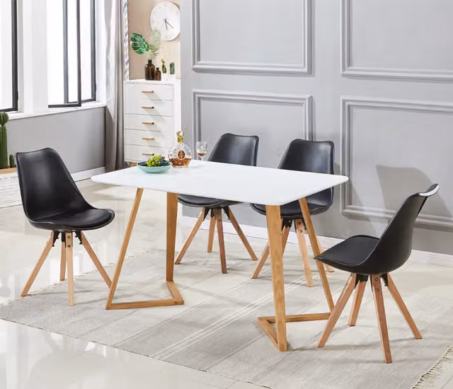 Life Interiors Sophie Dallas Mid-Century Dining Set with Rectangular Table and 4 Black Chairs