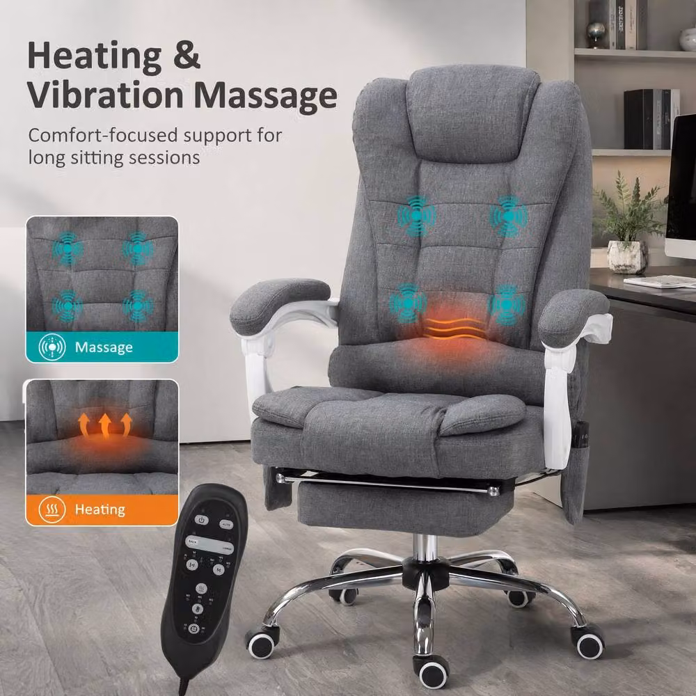 STILVORA Grey Fabric Executive Massage Office Chair with Heat, Recline, Footrest and Headrest, W/D/H: 70 x 70 x 122 cm – 5