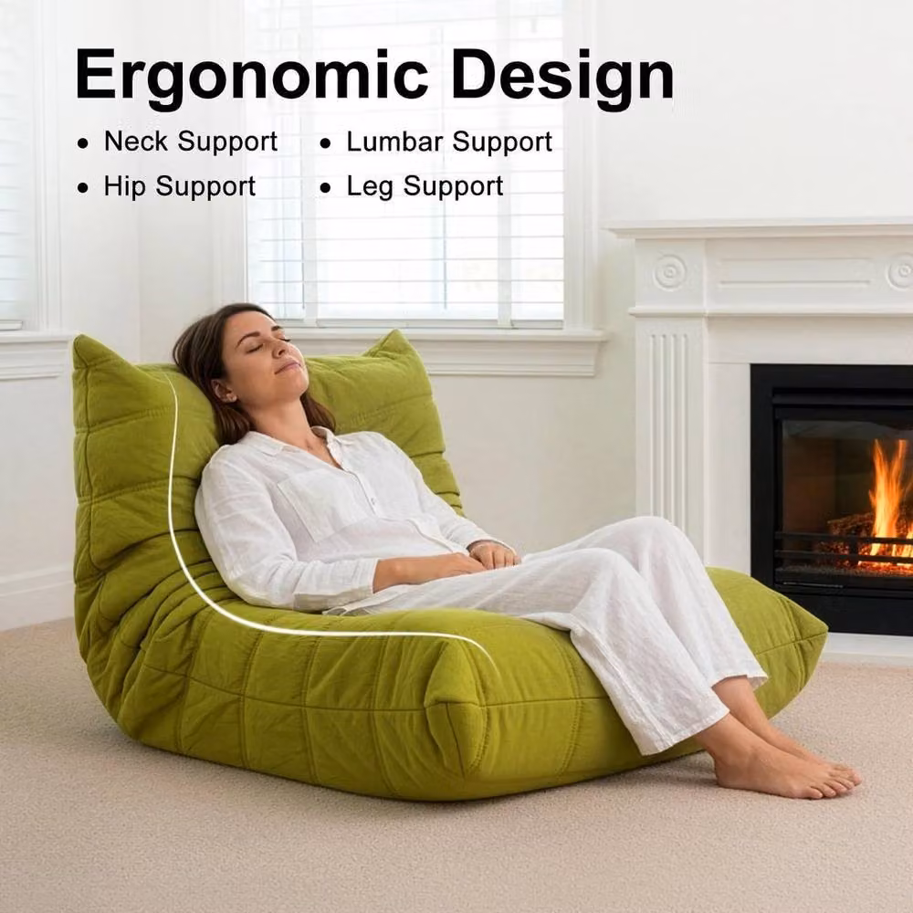 KORVIXA Green Velvet Boneless Floor Sofa and Fireside Chair, W/D/H: 100 x 100 x 70 cm – 4