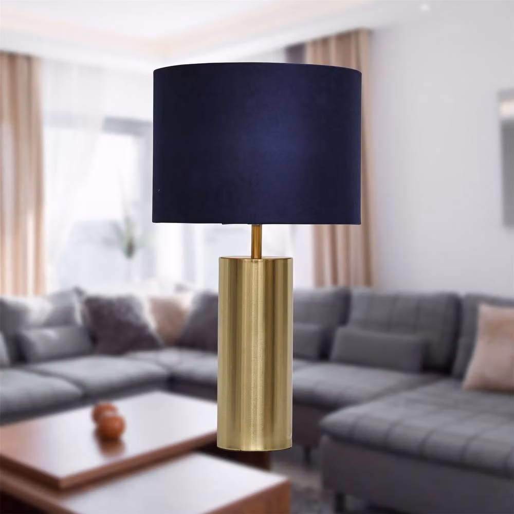 First Choice Lighting Set of 2 Amber Gold Touch Table Lamps with Navy Blue Velvet Shades – 3