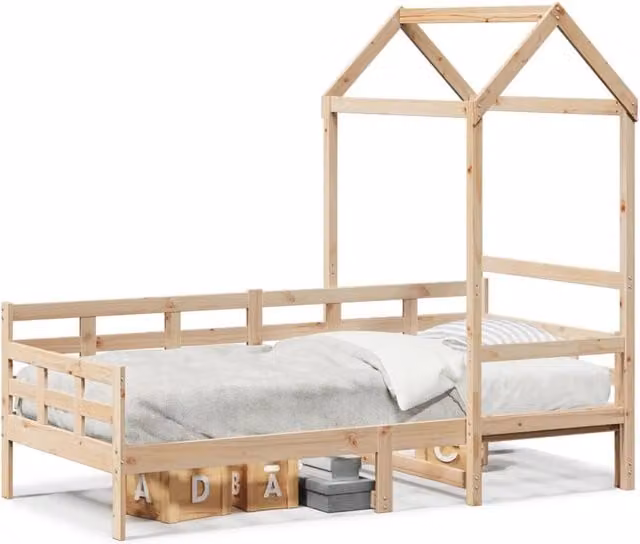 Berkfield Home Solid Wood Day Bed with Roof in Light Tan, W/D/H: 80 x 200 cm