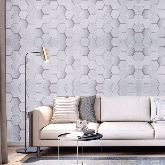 Livingandhome Grey Geometric 3D Embossed Self-Adhesive Vinyl Wallpaper