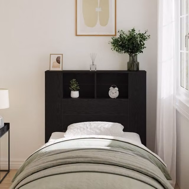 Berkfield Home Black Oak Headboard Cabinet, W: 100 cm, D: 19 cm, H: 104.5 cm – 1