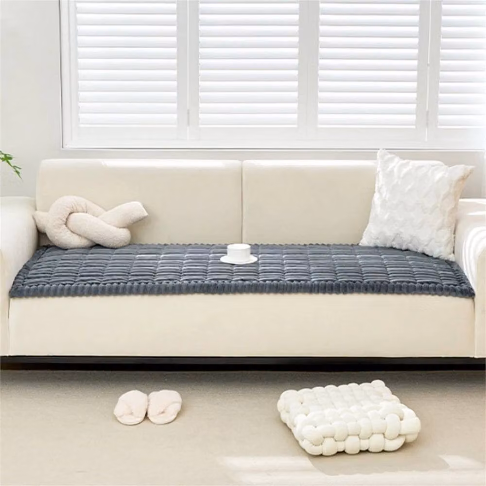 Nordara Thick Corduroy Sofa Cover and Cushion Protector in Grey, W: 130 cm x D: 170 cm – 2
