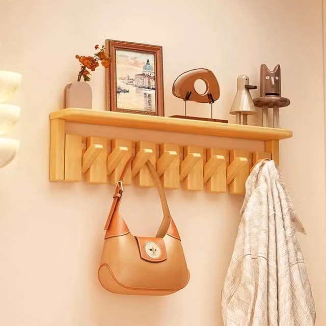 EONLION Solid Wood Coat and Hat Rack in Brown – 1