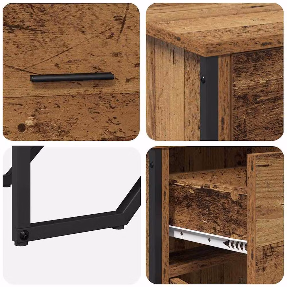 Berkfield Home Rustic Oak Sideboard in Brown, W/D/H: 97 x 32.5 x 74.5 cm – 5
