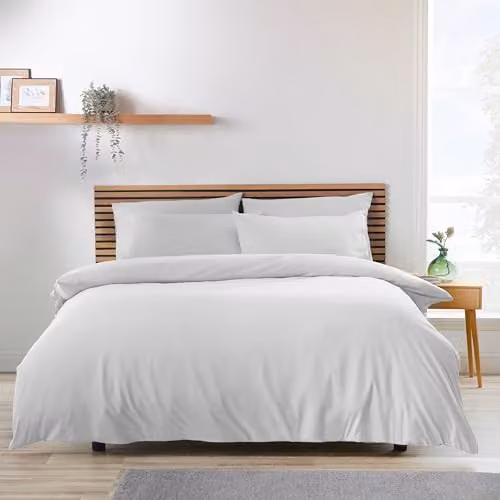 Catherine Lansfield So Soft Non-Iron Microfibre Double Duvet Cover and Pillowcase Set, White, Duvet Cover: 200 x 200 cm, Pillowcase: 50 x 75 cm