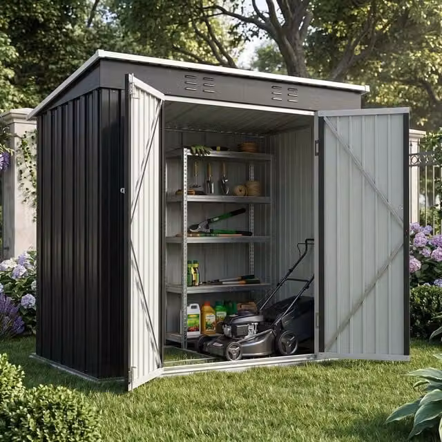 BIRCHTREE Metal Garden Shed with Foundation in Anthracite and White