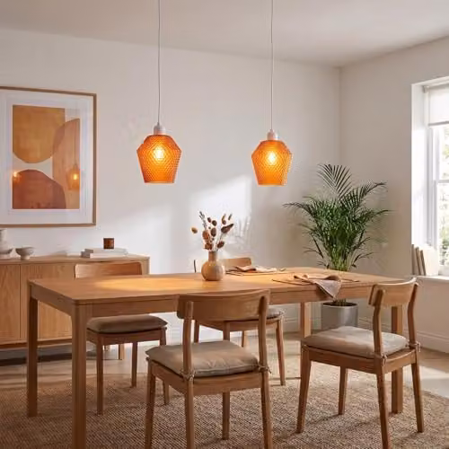 Happy Homewares Modern Orange Glass Diamond Design Pendant Lamp Shade, W/D/H: 17 x 17 x 17 cm – 2