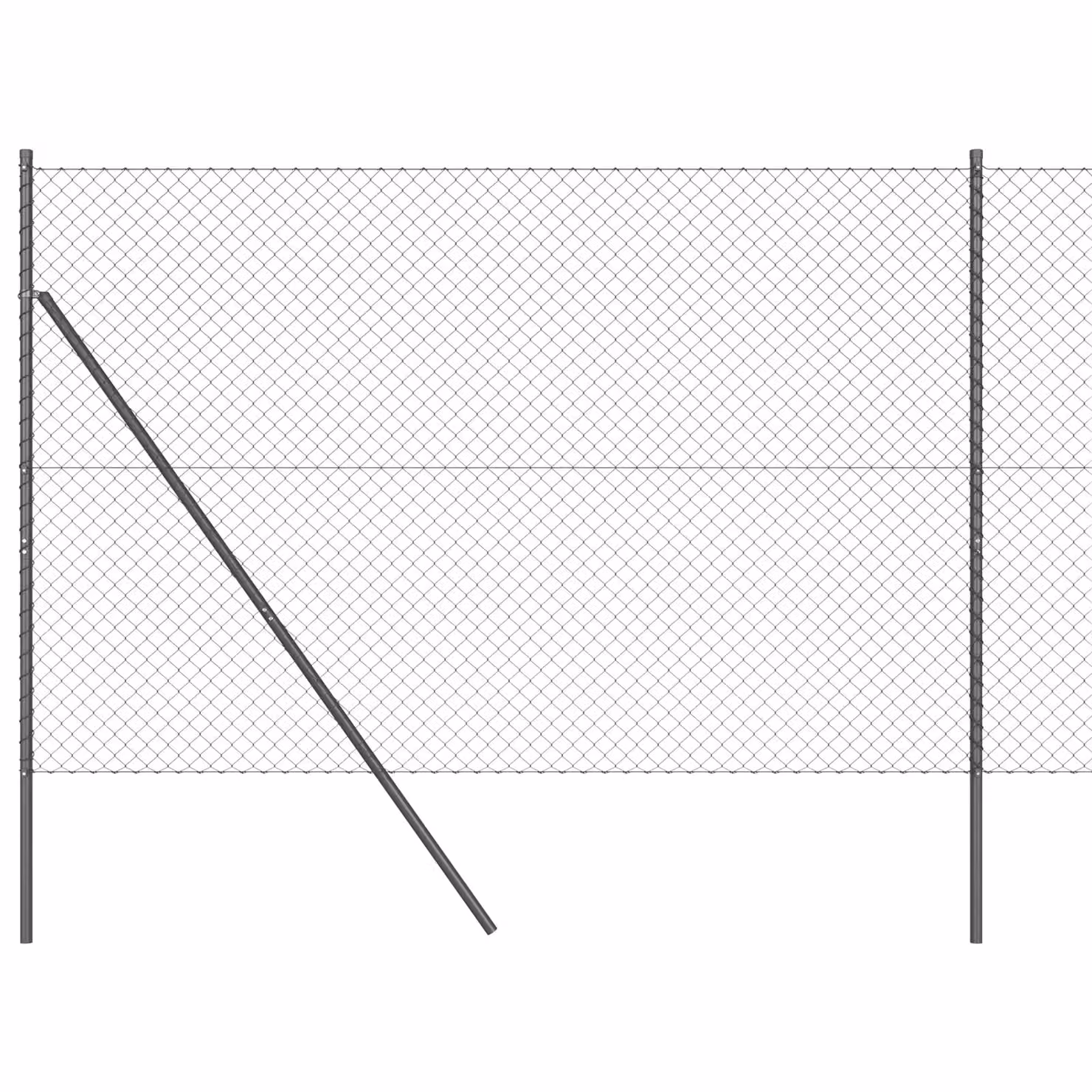 Berkfield Home Grey Galvanised Steel Chain Link Fence with 7 Posts, W: 10 m, H: 1.6 m – 2