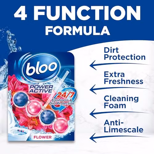 Bloo Power Active Toilet Rim Blocks Fresh Flowers, Pack of 2 – 4
