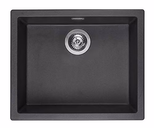 Reginox Amsterdam 50 BS Single Bowl Integrated Regi-Granite Metal Kitchen Sink in Black and Silver – 1