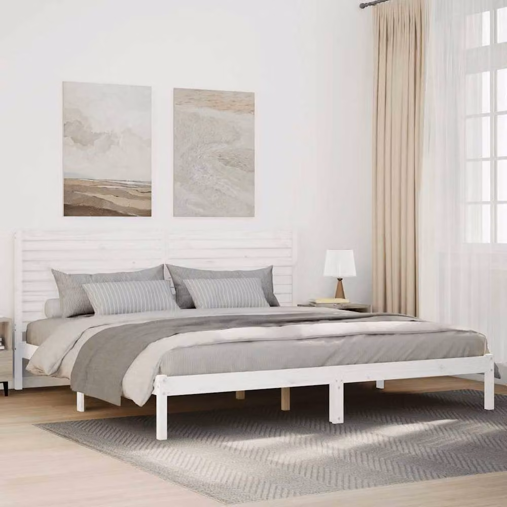 Berkfield Home Extra Long Decorative Solid Wood Bed Frame in White, W/D/H: 200 x 220 x 205.5 cm – 2