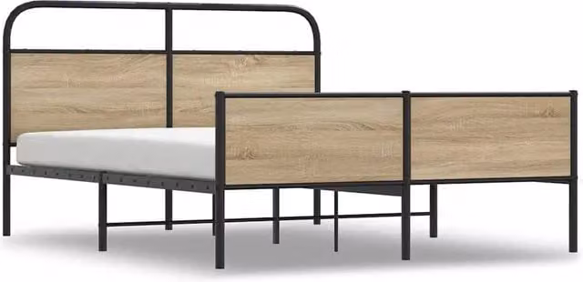 Berkfield Home Metal Bed Frame in Smoked Oak Light Brown W: 160 cm, L: 200 cm – 1