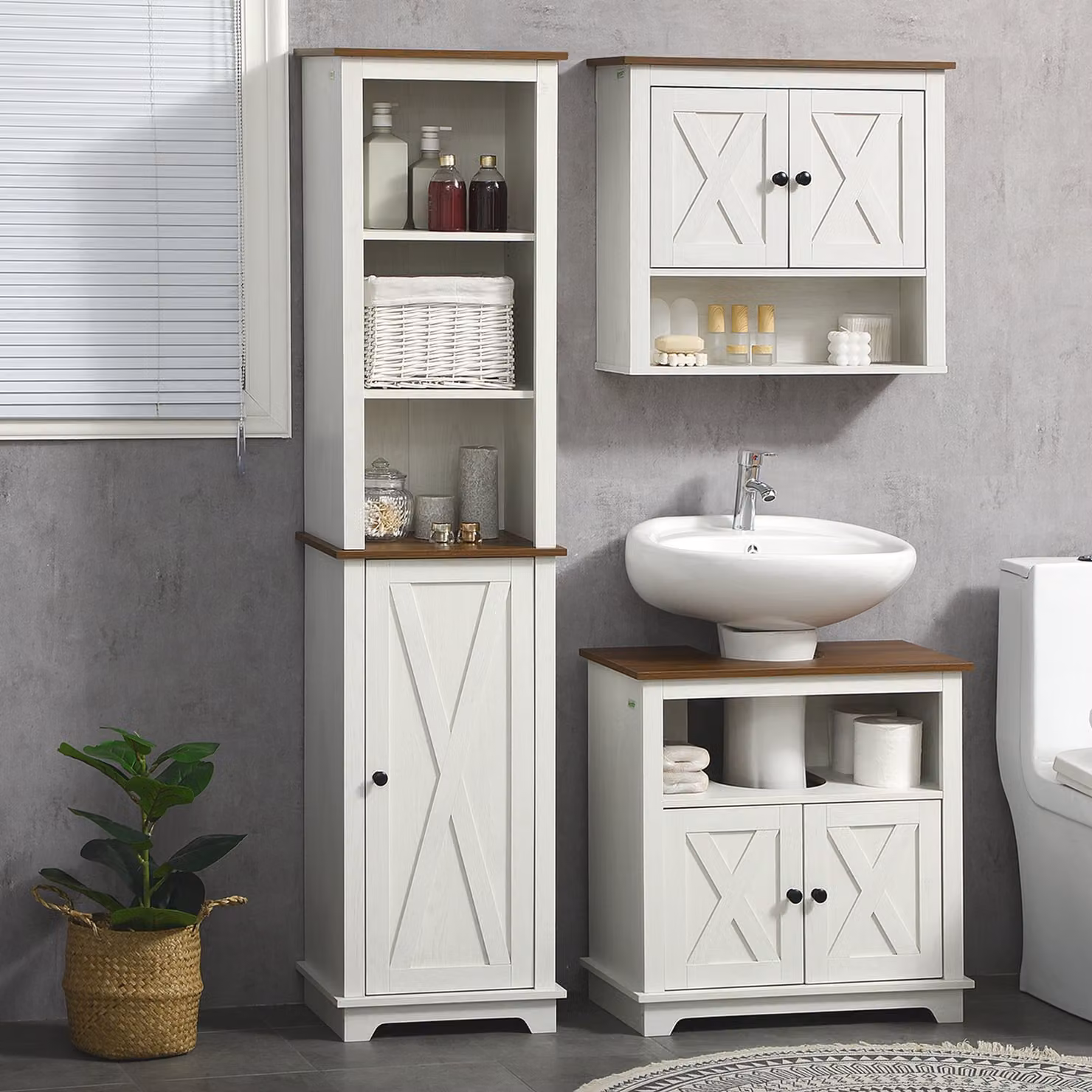 Kleankin Tall White Bathroom Storage Cabinet with Hinged Doors and Internal Shelves, W/D/H: 39.5 x 30 x 160 cm – 2