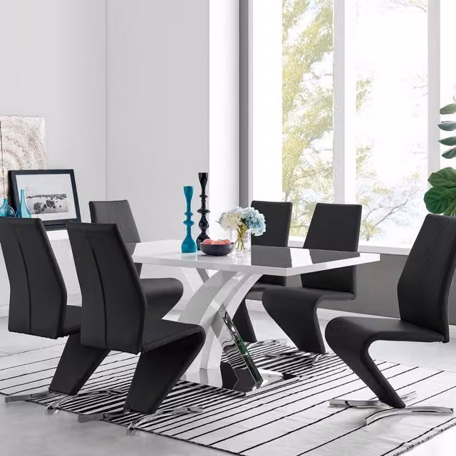 FurnitureboxUK Atlanta Modern Rectangular High Gloss White Dining Table and 6 Willow Chairs Set in Black – 2