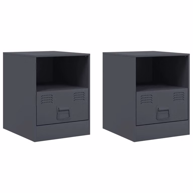 Berkfield Home Set of 2 Anthracite and Black Metal Bedside Cabinets, W/D/H: 34.5 x 39 x 44 cm