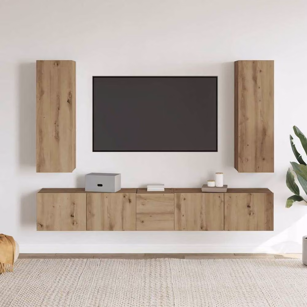 Berkfield Home Artisan Oak Wall Mounted TV Cabinet Set of 5 in Brown – 2