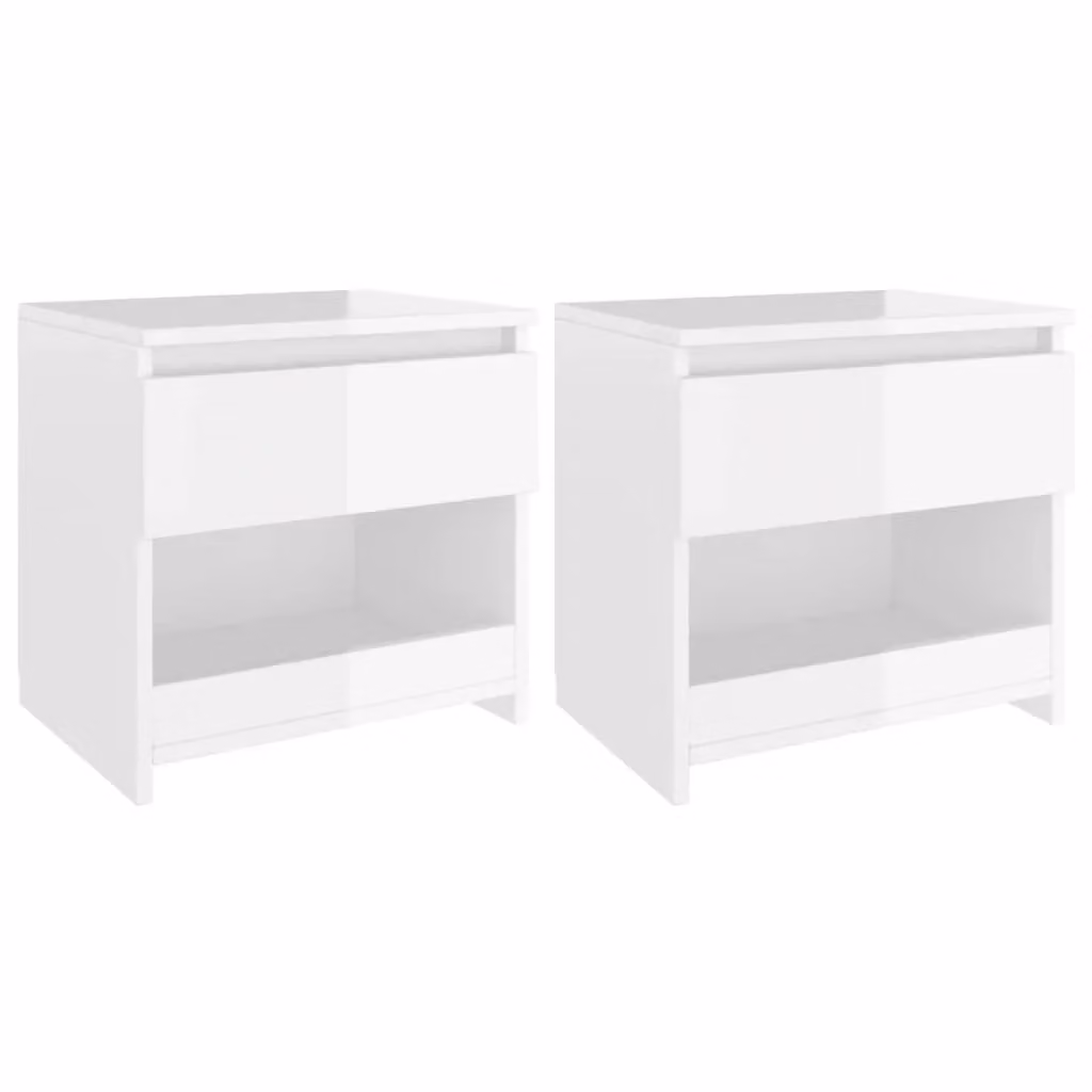 Berkfield Home Set of 2 High Gloss White Bedside Cabinets, W: 40 cm, D: 30 cm, H: 39 cm – 2