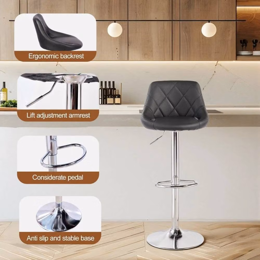 KORVIXA Set of 2 Black Mid-Back Oval PU Leather Swivel Barstools – 3