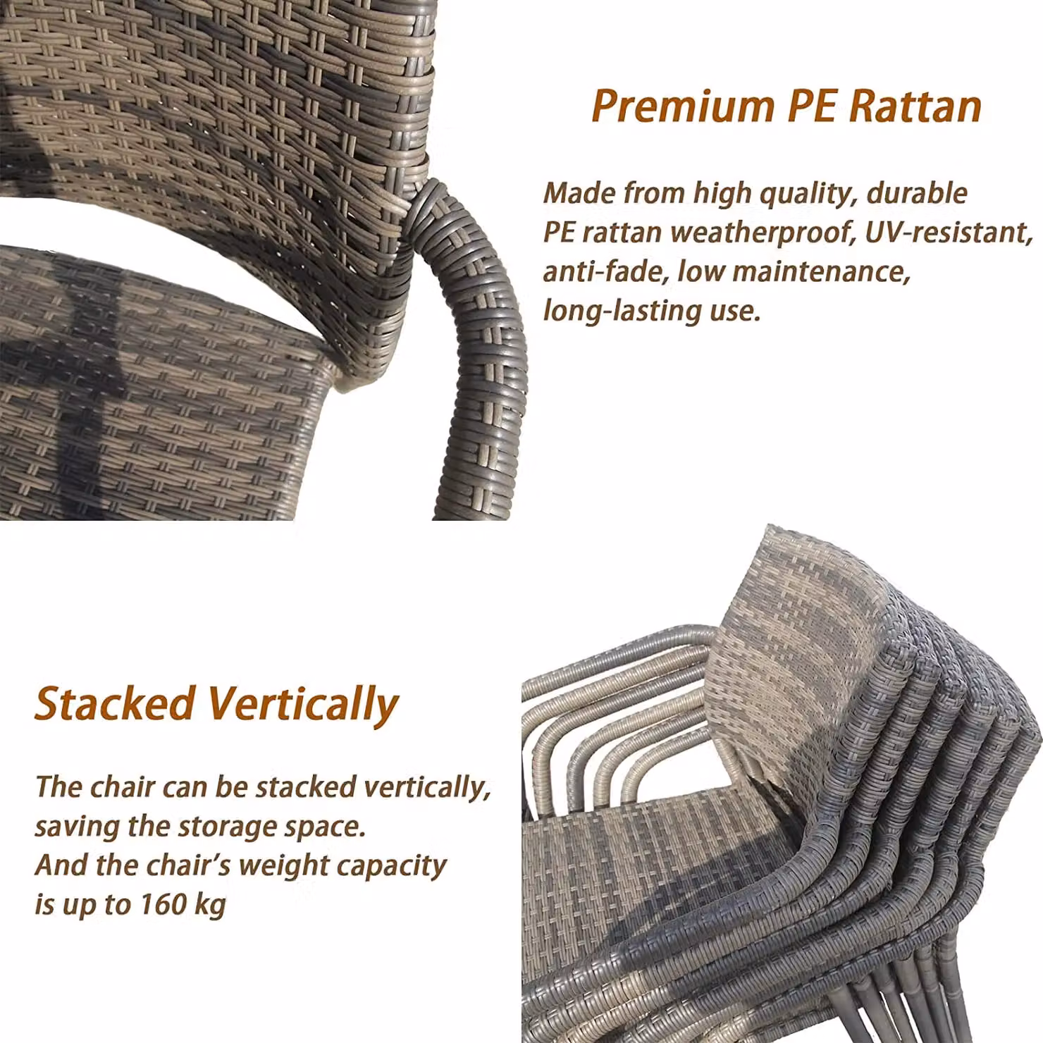 FURNITURE ONE Rattan Garden Dining Set in Brown with Square Table and Armchairs, W: 84 cm, D: 84 cm, H: 74 cm – 3